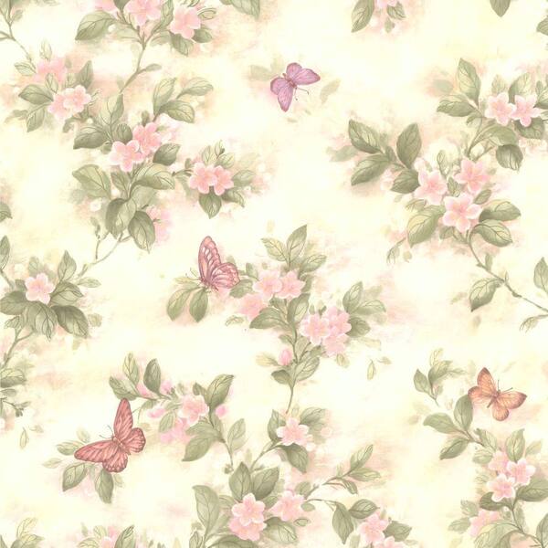 Brewster Mariposa Pink Blossom and Butterfly Wallpaper