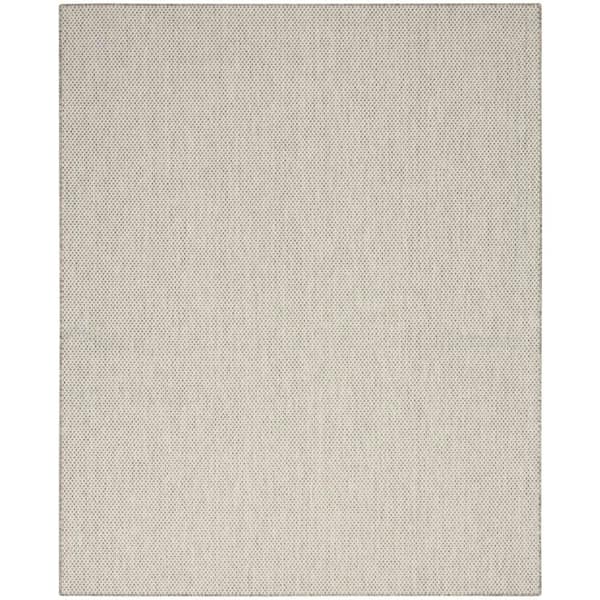 Nourison Courtyard Ivory Silver 8 ft. x 10 ft. Geometric Contemporary Indoor/Outdoor Patio Area Rug
