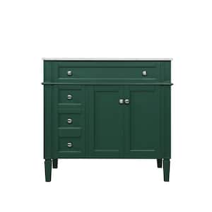 Simply Living 36 in. W x 21.5 in. D x 35 in. H Bath Vanity in Green with Carrara White Porcelain Top