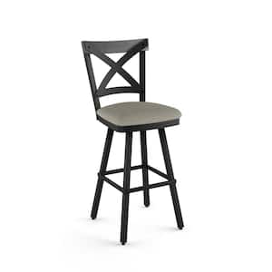 Snyder 31 in. Light Beige and Grey Boucle Polyester/Black Metal Swivel Bar Stool