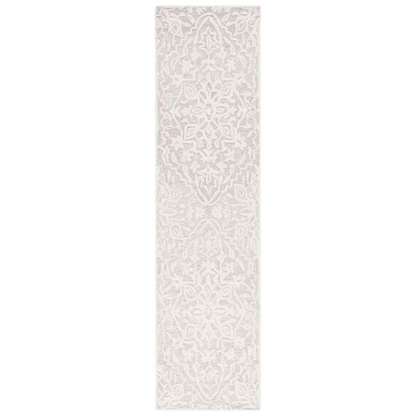 Antiquity 2 ft. x 9 ft. Silver/Ivory Textured Medallion Runner Rug