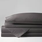 Company Cotton 3-Piece Graphite Solid 300-Thread Count Cotton Percale Twin Sheet Set