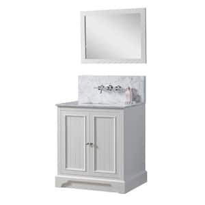 32 in. W x 25 in. D x 36 in. H Single Sink Freestanding Sink Vanity in White with White Carrara Marble Top and Mirror