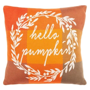Hello Pumpkin Multi 18 in. x 18 in. Throw Pillow