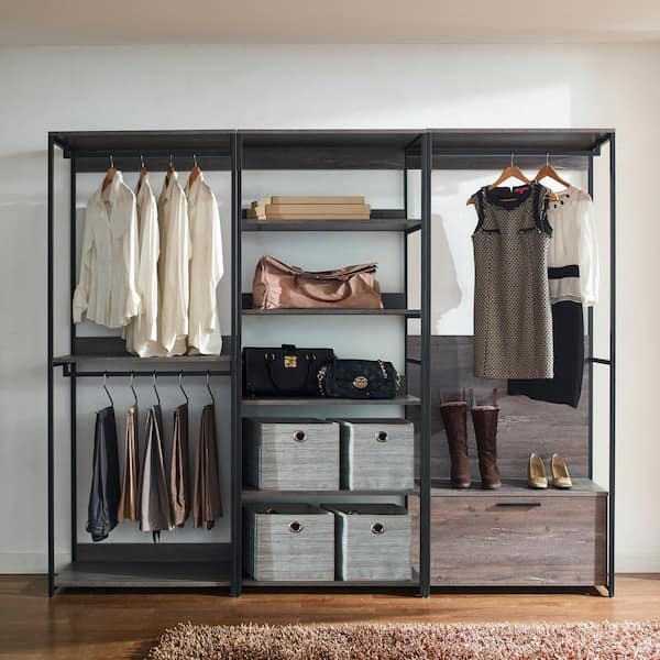 Monica 96 in. W Rustic Gray Walk-in Wood Closet System