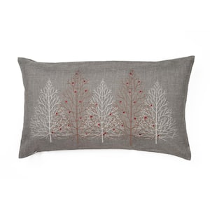 12 in. x 20 in. Gray Festive Trees Embroidered Christmas Pillow