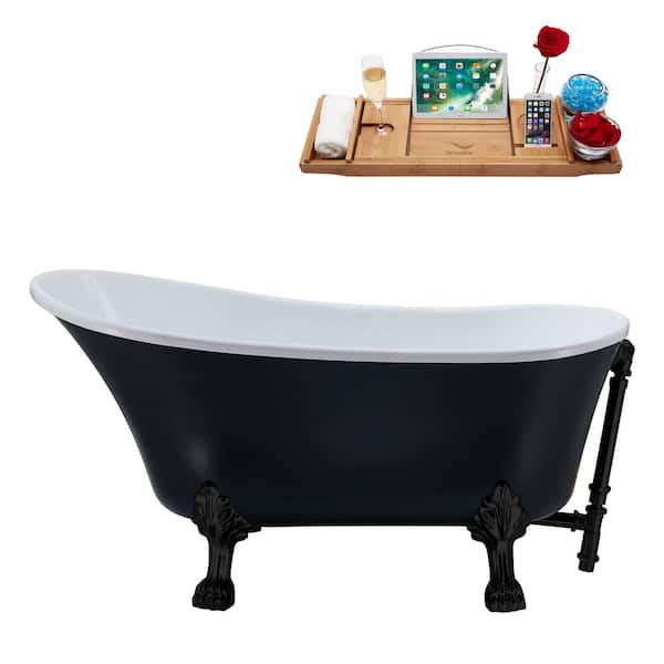 55 in. Acrylic Clawfoot Non-Whirlpool Bathtub in Matte Black With Matte Black Clawfeet And Matte Black Drain