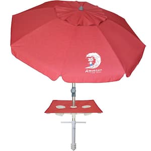 7 ft. Heavy Duty High Wind Beach Umbrella with Sand Anchor and Built-in Table Tray for Patio Garden Pool, Red