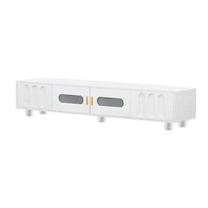 Modern TV Stand Fits TV's up to 80 in. with Glass Door, 2-Drawers and Cabinets, White