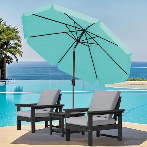 6.5 x 10 rectangular patio umbrella JEAREY 6. 5 ft x 10 ft Rectangular Patio Umbrella in Peacock Blue and 50  lbs. Resin Base in Black