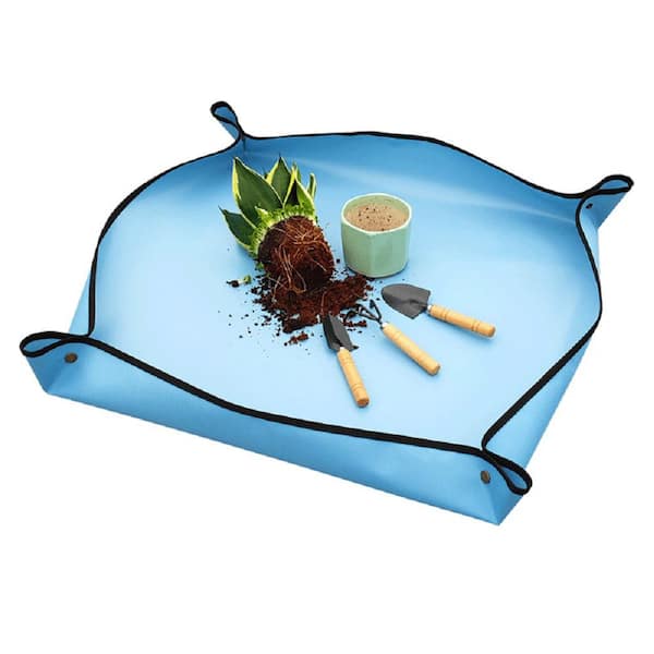 Wellco 29.5 in. x 29.5 in. Blue Plant Repotting Mat Brass Button Waterproof Foldable and Portable, 1 Pack