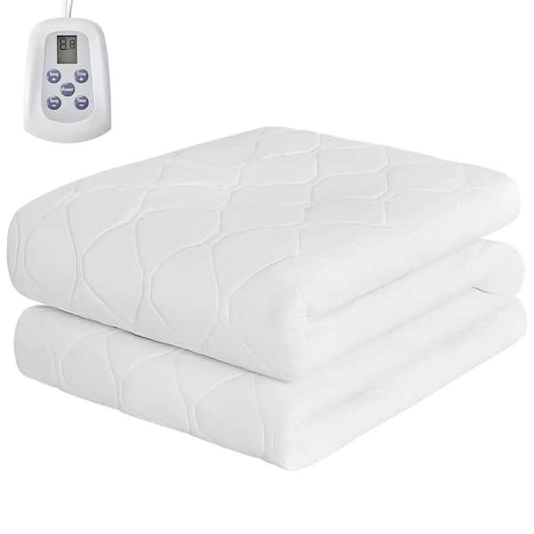 White 0.4 in. King Size Polyester Electric Heated Mattress Topper with Dual‑Controller and 10 Heat Settings