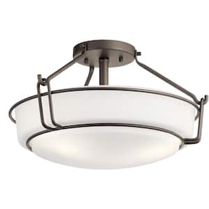 Alkire 16.5 in. 3-Light Olde Bronze Hallway Transitional Semi-Flush Mount Ceiling Light with Frosted Glass