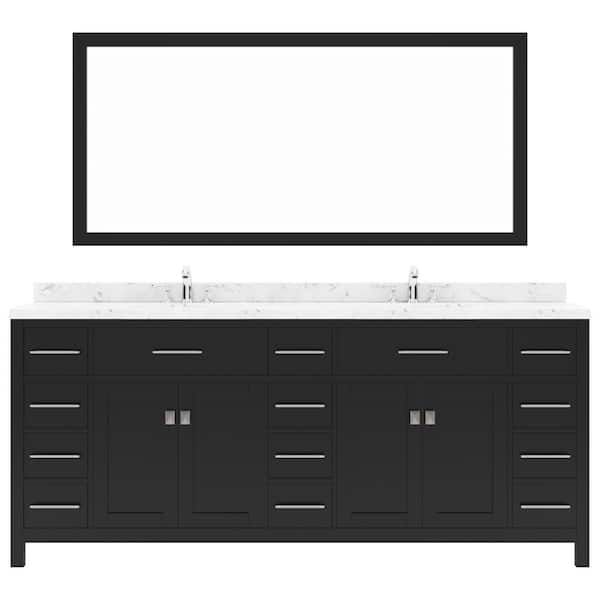 Virtu USA Caroline Parkway 78 in. W x 22 in. D x 35 in. H Double Sink Bath Vanity in Espresso with Quartz Top and Mirror