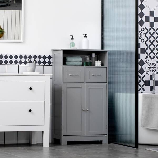 kleankin Gray Bathroom Storage Cabinet Freestanding Bathroom Storage  Organizer with Drawer and Adjustable Shelf 834-411GY - The Home Depot