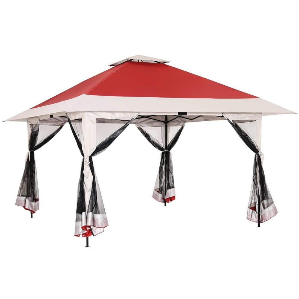 Red 13 ft. x 13 ft. Outdoor Patio Pop Up Gazebo Canopy Tent with Zippered M