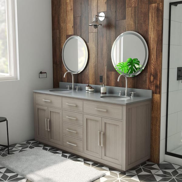 Dexterity 72 in. W x 22 in. D x 34 in . H Oak Vanity with Oval Undermount Sinks - Gray Oak with White Top