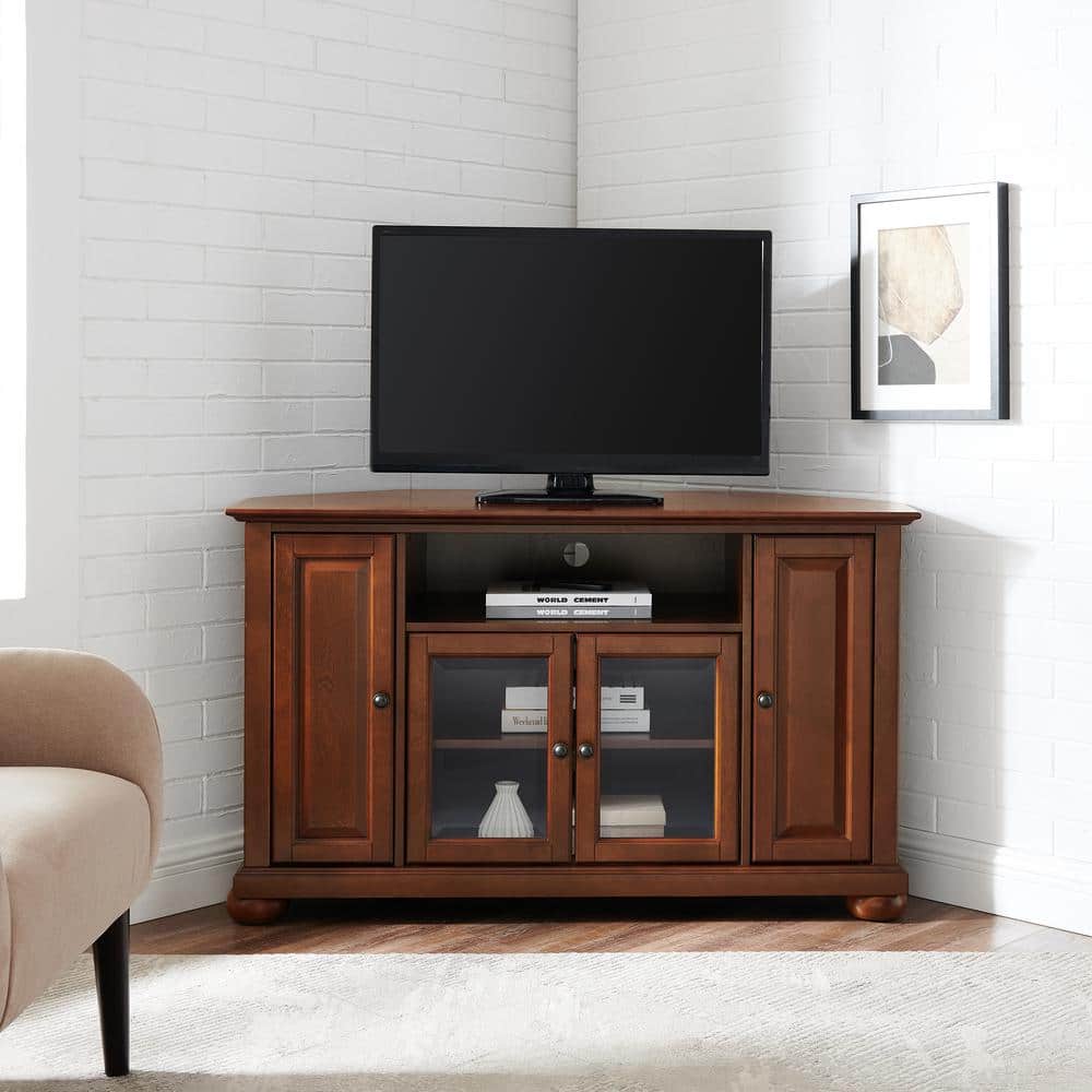 Vintage Mahogany Corner TV Stand with Glass Doors