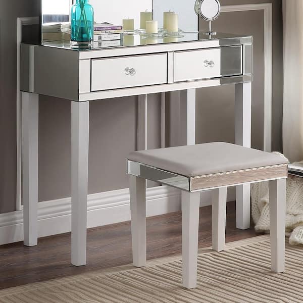 Inspired Home Primrose White Vanity Tables With Mirrored 2 Drawer Jf37