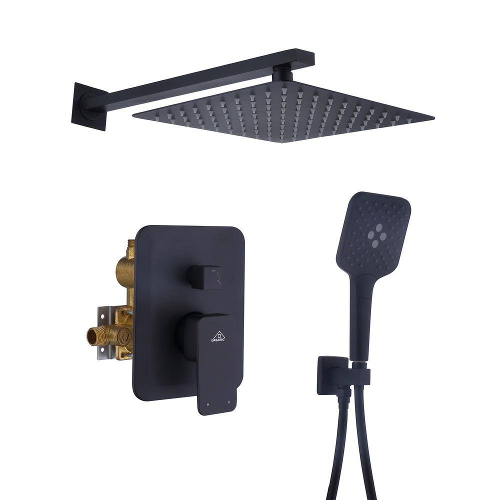 Matte Black Dual Square Rain Shower System with Handheld