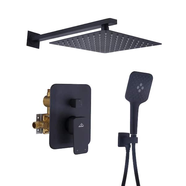  3-Spray Patterns 9.8 in. Wall Mount Dual Shower Heads in Spot Resist Matte Black