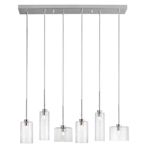 Industrial Chic 6-Light Polished Chrome LED Pendant with Champagne Glass Shade