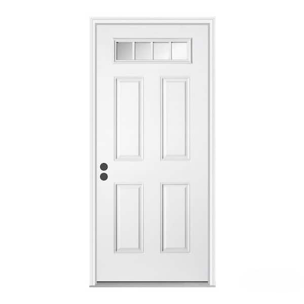 JELD-WEN 30 in. x 80 in. 4 Lite Primed Steel Prehung Right-Hand Inswing Front Door w/Brickmould