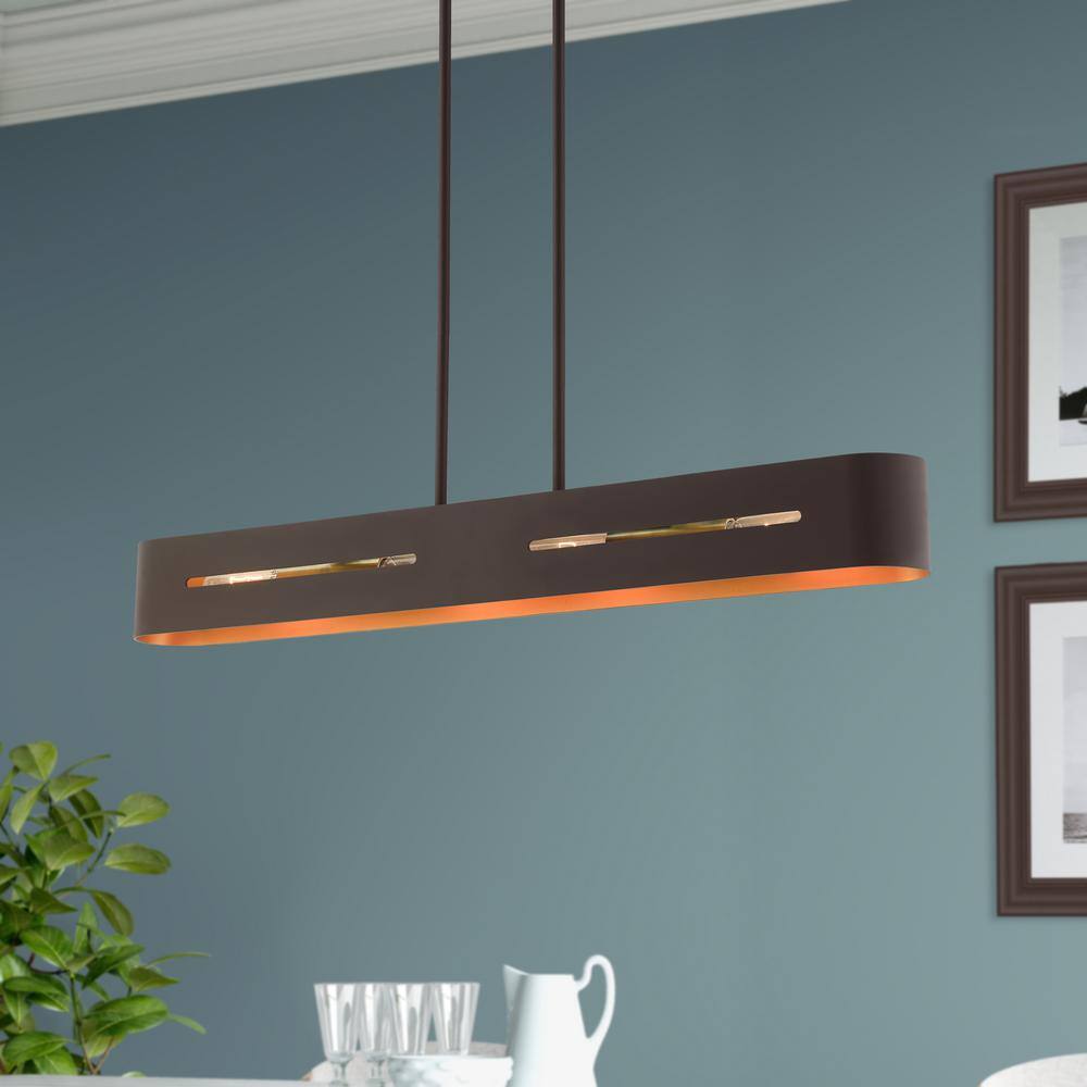 Bronze Antique Brass 4-Light Linear Chandelier with Gold Finish