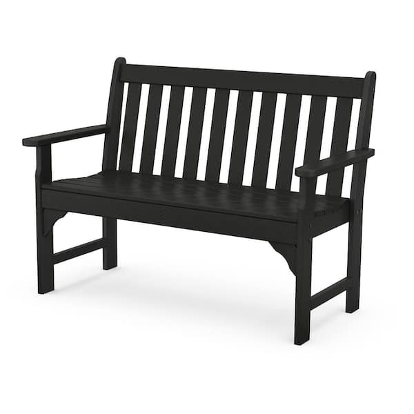 POLYWOOD Vineyard 48 in. 2-Person Black Plastic Outdoor Bench