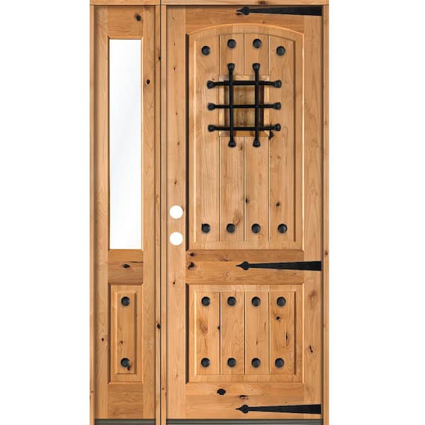 Krosswood Doors 56 in. x 96 in. Mediterranean Knotty Alder Right-Hand/Inswing Clear Glass Clear Stain Wood Prehung Front Door w/Sidelite