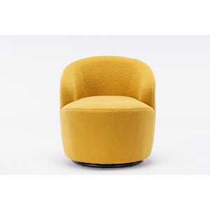Yellow Teddy fabric swivel accent armchair barrel chair with black powder coating metal ring