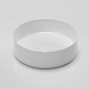 ROUND Simple White Ceramic Circular Bathroom Vessel Sink with Scratch Resistant