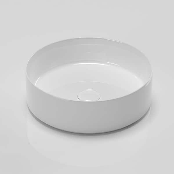 MYCASS ROUND Simple White Ceramic Circular Bathroom Vessel Sink with Scratch Resistant