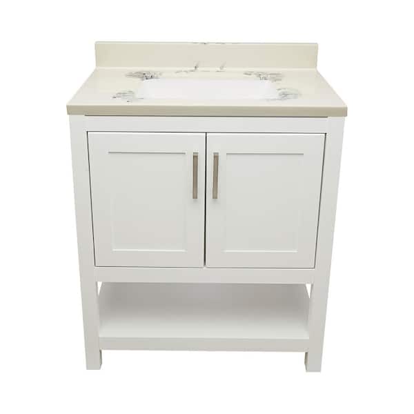Ella Taos 31 in. W x 22 in. D x 36 in. H Bath Vanity in White with Carrara Cultured Marble Top