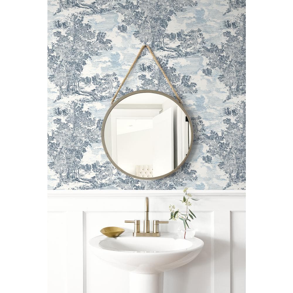 Sapphire and White Scenic Peel and Stick Wallpaper Roll