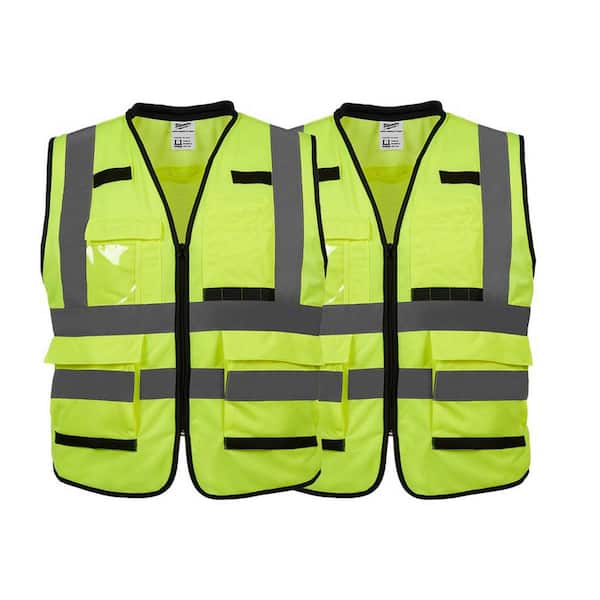 Performance Large/X-Large Yellow Class 2 High Visibility Safety Vest with 15 Pockets (2-Pack)