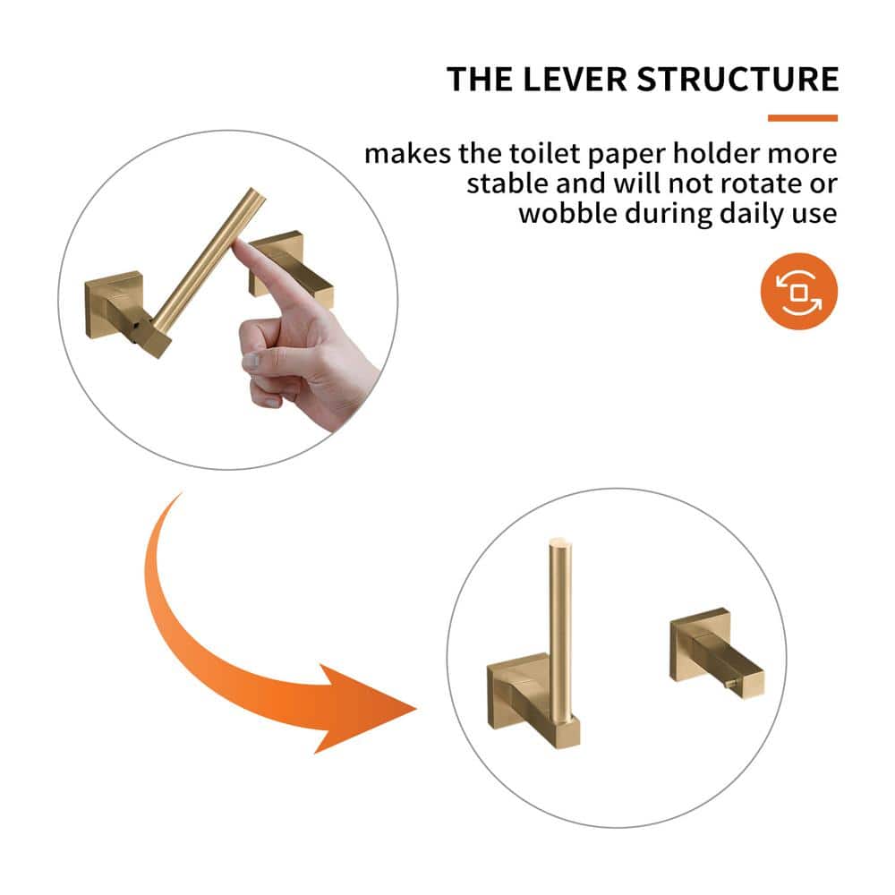 Gold Stainless Steel Wall Mounted Pivoting Toilet Paper Holder