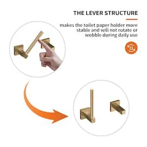 Wall Mounted Toilet Paper Holder Double Post Pivoting Square Tissue Holders Roll Hangers Stand Modern in Brushed Gold