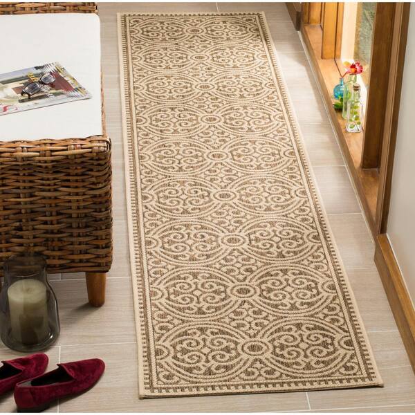 Linden Cream/Beige 2 ft. x 10 ft. Border Floral Geometric Indoor/Outdoor Runner Rug