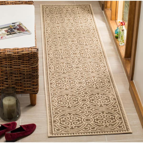 Linden Cream/Beige 2 ft. x 10 ft. Border Floral Geometric Indoor/Outdoor Runner Rug