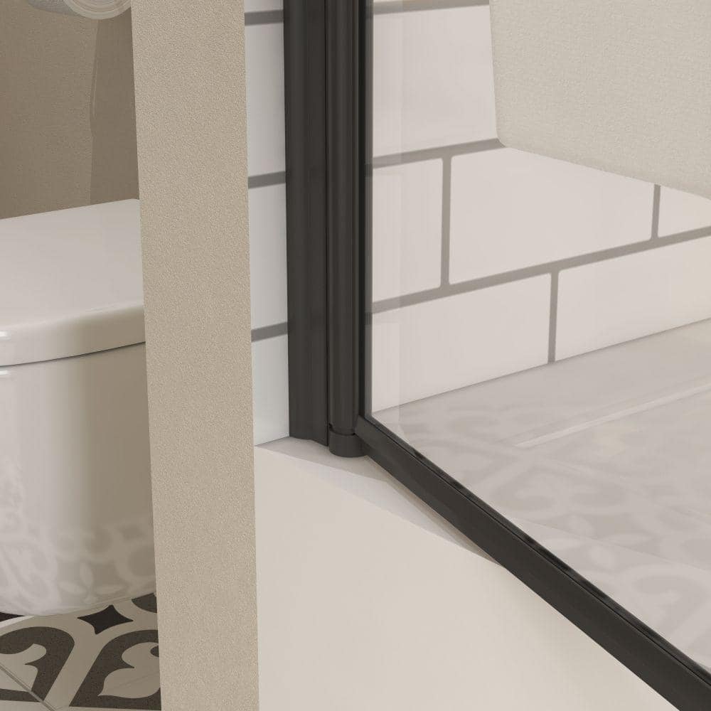 34"W x 58"H Matte Black Frameless Pivot Tub Door with Clear Glass