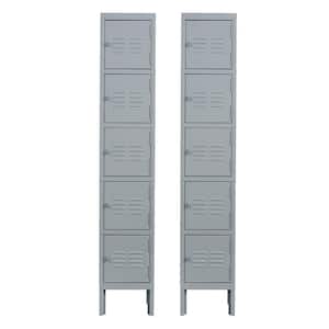 66 in. H 5-Door Steel Metal Lockers for Employees, Storage Locker Cabinet for Gym Office School in Gray (Set of 2)