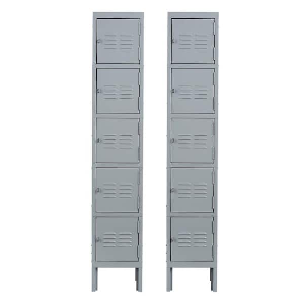 Kahomvis 66 in. H 5-Door Steel Metal Lockers for Employees, Storage Locker Cabinet for Gym Office School in Gray (Set of 2)