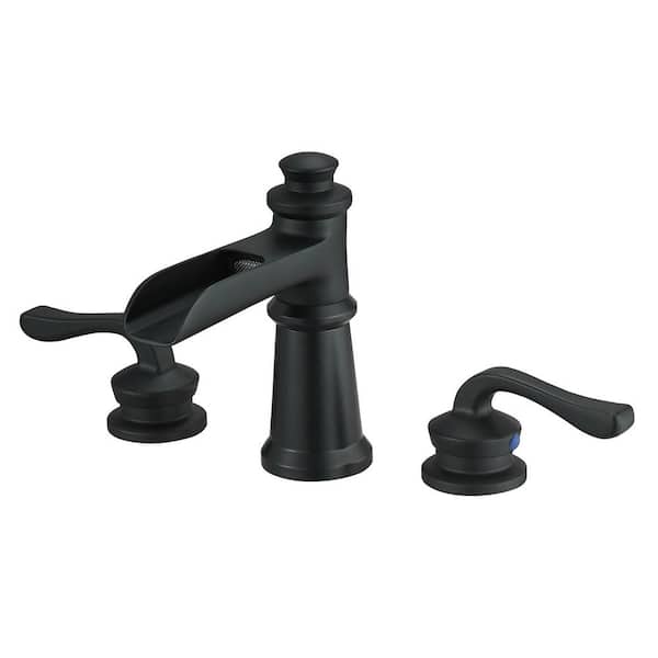 HOMEMYSTIQUE 8 in. Widespread Double Handle Bathroom Faucet with Drain Kit Included in Matte Black