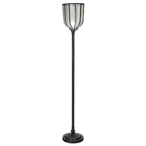 Cillian 69.5 in. H Black and Clear Metal and Glass 1-Light Torchiere Candlestick Floor Lamp with Dome Shade