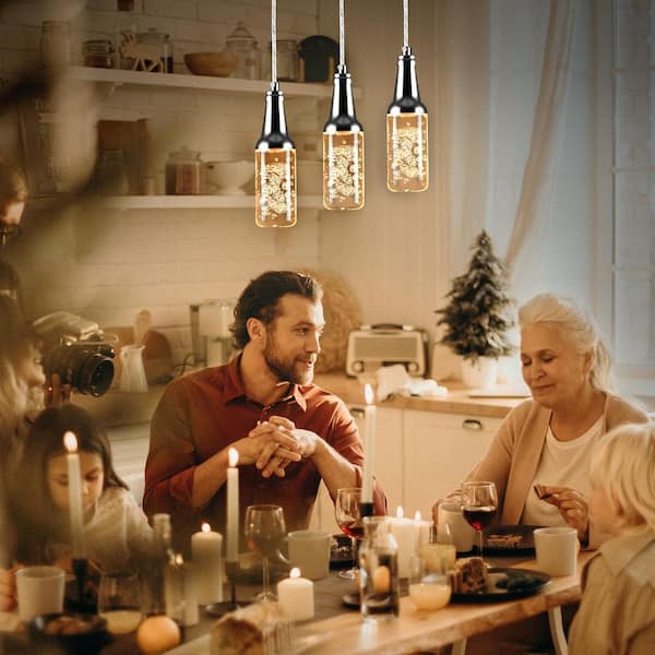 Bistro 3-Light Integrated LED Chrome Pendant Light with Bubble Acrylic Shade and Smart Color Changing Technology