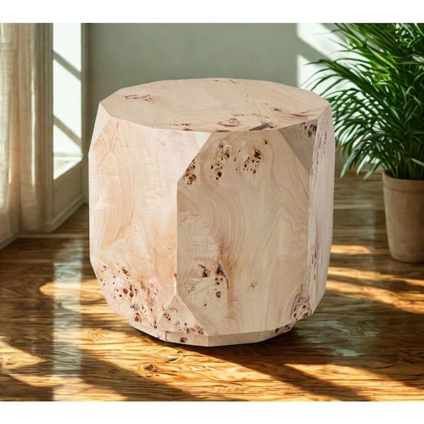 MR MODREST July Modern Mapa Burl 21.6 in. Beige Round Wood End Table