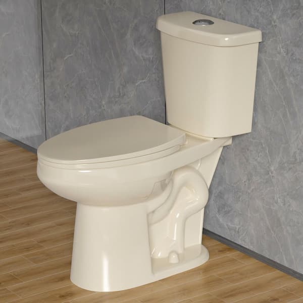 WetBase 19 in. Tall Toilet 1.0/1.28 GPF 2-Piece Toilet Dual Flush Elongated Toilet in Bone 12 in. Rough in with Soft Close Seat