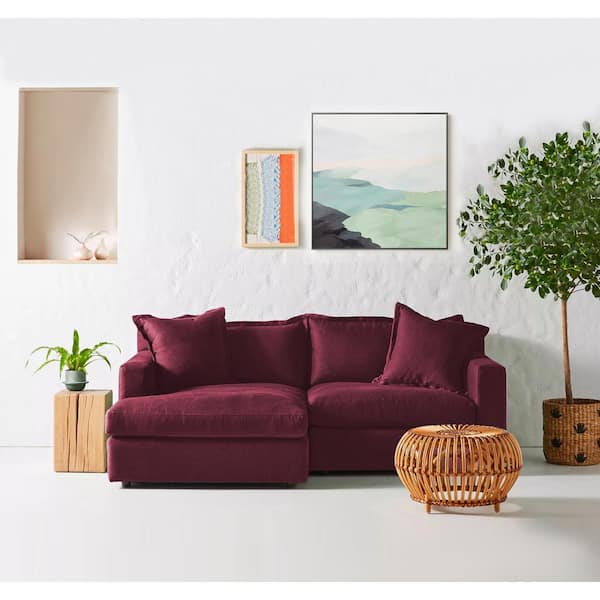 Monland 84 in. Square Arm Linen Upholstered L-Shaped Chaise Sofa Oversized Deep-Seated 2-Piece Sectional Couches in. Red