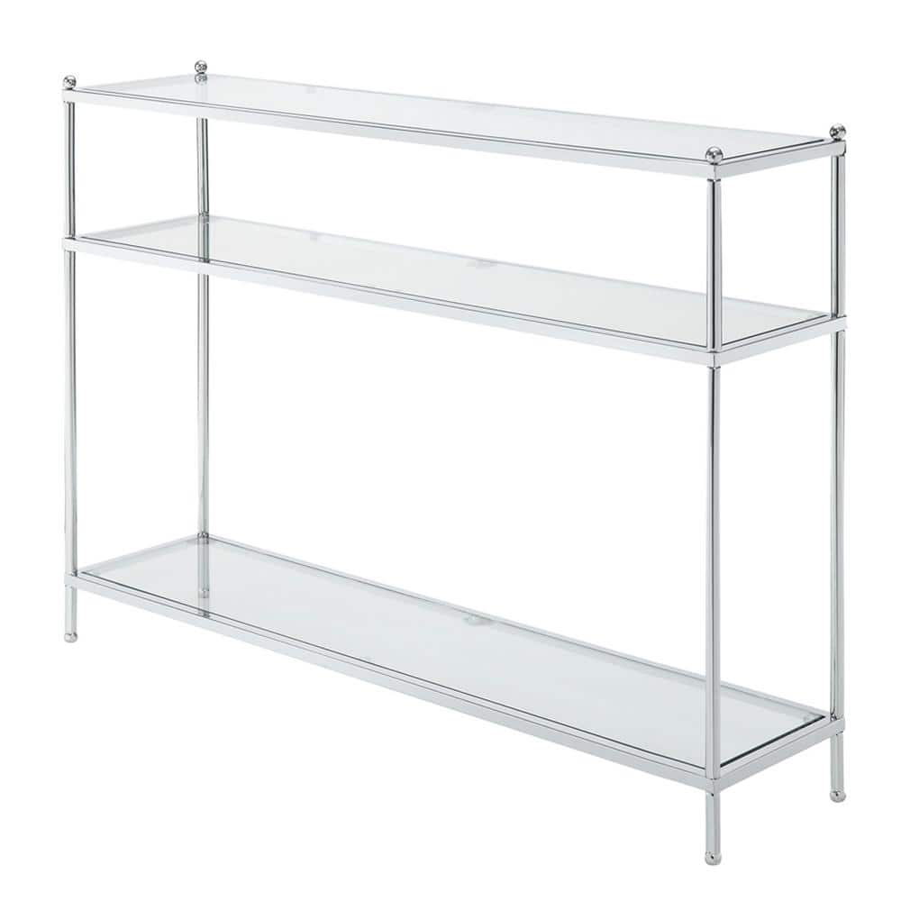 Modern Chrome and Glass Slim Console Table with 3 Tiers